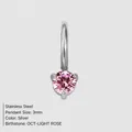 3mm Pink Zircon Birthstone Pendant crafted in Stainless Steel for Custom DIY Jewelry - October Pink - Silver