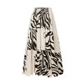 Detail of high-waist maxi skirt featuring black and white zebra stripes and tiered satin layers - One Size / Black and White Zebra Tiered Maxi Skirt