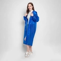 Translucent blue EVA adult raincoat with hood, white buttons and elastic cuffs for outdoors - Drawstring / Royal Blue