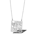 Silver square cutout city map necklace in polished stainless steel for women - London UK / Silver