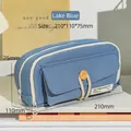 Large capacity lake blue canvas pencil case with dual zippers and front pocket - Lake Blue
