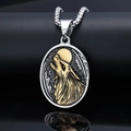 Collana con ciondolo bussola testa di lupo vichingo in acciaio inossidabile bicolore e catena - Rilievo Testa di Lupo-Mix Oro Argento (C0510-2)