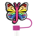 Rainbow butterfly straw cover with pink letter J for 10mm drinking straws - Letter J