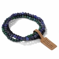 Three-piece elastic bracelet set with 4mm blue and green natural stone beads and label - FK1764-Blue Green Mixed Gemstone Set
