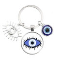 Evil Eye keychain pendant with blue nazar beads and silver eyelashes charm - White Base Blue Eye Decoration (8)