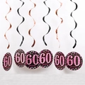 Decorazioni 60 compleanno con spirali oro rosa e biglietti di auguri rosa glitterati - Età 60 Spirale Singola Oro Rosa
