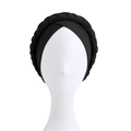 Solid black twisted braid turban headwrap made of soft stretch fabric for women - One Size / Black