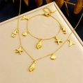 Parure de bijoux en acier inoxydable doré avec pendentifs étoile de mer et hippocampe - Ensemble de deux pièces (Collier + Bracelet) (N3410 B1690)