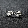 Minimalist stainless steel bee stud earrings with hollow wings on black background - 159 Bee Hollow-Steel Color