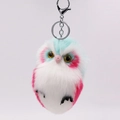 Plush owl keychain with faux rabbit fur in white pink and blue for bags and cars - Mint Green