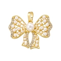 Elegant gold bow pendant featuring lustrous pearls and sparkling rhinestones for women - VD1489-Gold Pearl Bow