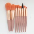 8-teiliges tragbares Make-up-Pinselset mit orangen Borsten, Roségold und rosa Griffen - 8 Stück+Tasche / Koralle Orange