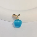 Blue cat eye stone apple pendant with 18K gold plated leaf and zircon inlay - Blue