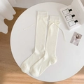 White ribbed calf socks with silk bow detail for women in minimalist aesthetic style - Bowknot Style / White
