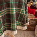 Brown and green plaid round tablecloth with tassel fringe for Christmas party decor - British Green Plaid (Square)