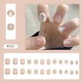 Short round press-on nails with yellow smiles and blue stars in matte pastel colors - Creamy White Smile Style (R757) / Glue Type (Set of 24)