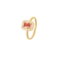 Elegant gold ring with rectangular red zircon and sparkling white crystal halo - US 6 / Gold-Red Zirconia