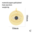 Detailed view of gold-plated evil eye pendant with blue inlay and size dimensions - Round Evil Eye (P00084-C)