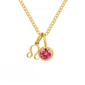 Golden Leo zodiac necklace with pink gemstone pendant on a clean white background - July