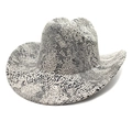 Faux snakeskin wide brim western cowboy hat in grey and white with a classic creased crown - Gray