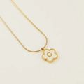 18K gold plated clover necklace featuring a pearl white shell letter G pendant - Letter G