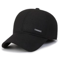 Men's winter black wool baseball cap with ear flaps and sports metal badge detail - Adjustable / Letter Label Black