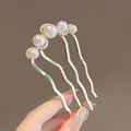 Peigne à cheveux doré en U orné de cinq perles blanches et de cristaux élégants - Perle Artificielle en Strass Dorée (124#)