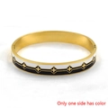 Golden stainless steel bangle with black and white enamel and four-pointed stars - Gold Four-pointed Star Pattern Style (款式5)