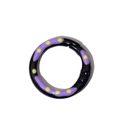 Graffiti style purple and yellow polka dot round carabiner spring ring accessory - Black