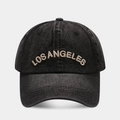 Detail of Los Angeles embroidery on vintage black denim baseball cap fabric - Adjustable / Black