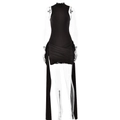 Detail of black sleeveless mini dress featuring side ties and ruched texture fabric - S / Brown