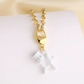 Collier chaîne dorée 18k avec pendentifs chien ballon et tasse à café en émail blanc - Blanc