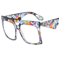 Oversized square frame glasses with vibrant abstract colorful art print for fashion - Colorful Floral