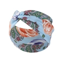 Fascia per capelli blu in seta di latte con motivo paisley floreale e nodo a croce - FD035 Stampato Blu Chiaro