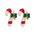 Détails des boucles d'oreilles sucre d'orge rayé rouge et blanc avec nœud vert - #8 Sucre d'Orge/Rayures Rouge Blanc Nœud Vert