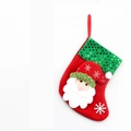 Red Christmas stocking with green sequins and Santa Claus plush decor on white background - Sequin Small Stocking (Santa Style)