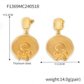 Macro view of gold titanium steel hat earrings with dimensions 5.3cm length and 3.0cm width - Gold