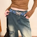 Ceinture en jean rétro avec boucle papillon argentée pour un style vintage féminin - 76# Boucle papillon en argent denim bleu