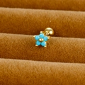 Macro shot of turquoise blue flower stud earring with gold screw back on velvet - Five-Petal Flower / Gold / Sky Blue