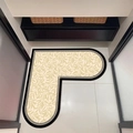Tapis de bain en L beige avec motifs de feuilles et bordure noire sur carrelage - 120*120cm / PVC Cuir Régulier / Beige Motif de Feuille (Style B)