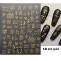 Detail of CB-196 gold 3D nail stickers featuring abstract line art and hearts - CB-196 Abstract Face Line Style (CB-196) / Gold