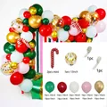 Christmas balloon arch kit with red, green, and gold balloons for holiday party decor - Candy Cane Style