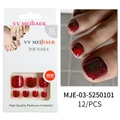 Funkelndes dunkelrotes Glitzer-Aufklebe-Zehennägel-Set mit 12 Stück in Verkaufsverpackung - 24 Stück Box + Geleekleber / Rot Glitzer
