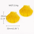 Detail view of gold shell earrings showing texture with 32mm width and 29mm height specs - Scallop