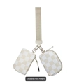 Mini checkered wrist pouch and lanyard set in beige and white nylon for cards - Checkered Khaki