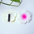 Realistic white and pink foam frangipani flower hair clip with black metal alligator grip - Rose Red Center With White Trim Flower Head + Clip [4cm]