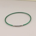 Dark green 2mm steel wire bracelet with a polished silver-tone snap clasp for DIY charms - Green Rope Silver Clasp