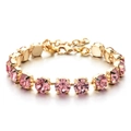Elegant gold plated bracelet featuring round pink crystals and adjustable lobster clasp - Gold Bracelet / Pink/Gold (SL182)