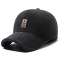 Dunkelgraue Winter-Baseballkappe für Herren mit Ohrenschutz und warmem Fleecefutter - Verstellbar / Schwarz