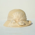 Chapeau de soleil en paille beige avec nœud en gaze et perle pour femmes - Réglable / Naturel